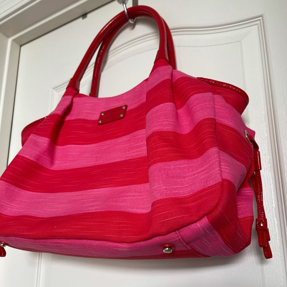 New Kate Spade Red Pink Stripe Baby Diaper Maternity Bag - Picture 4 of 10